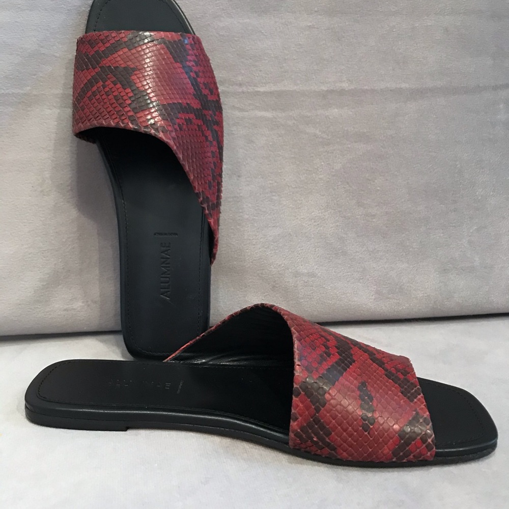 Alumnae Asymmetric Python Chianti Leather Flats